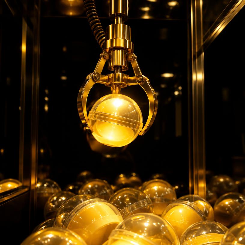 Golden claw holding a prize capsule