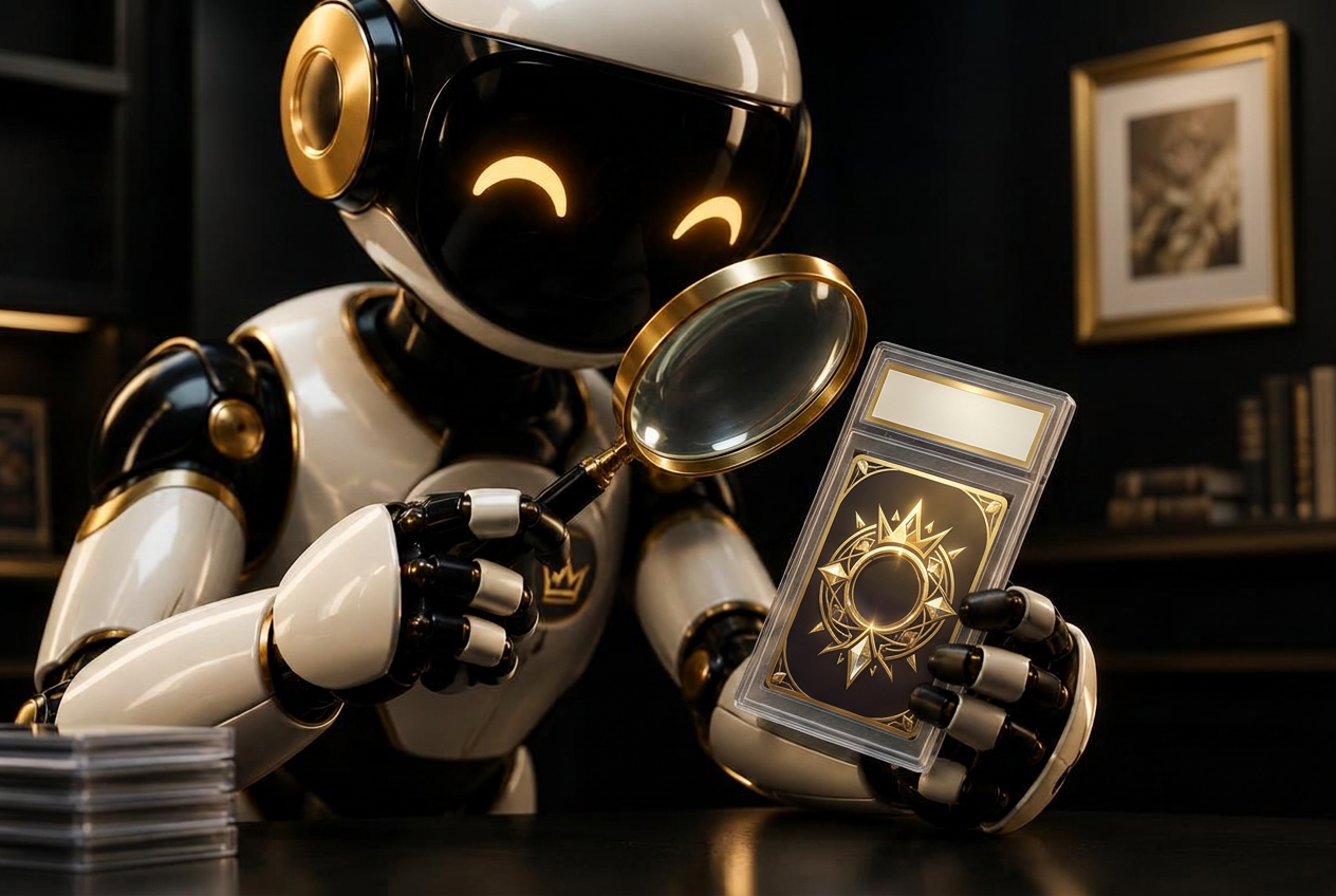 Collector robot inspecting a graded card